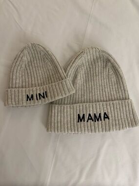 Seraphine Mama & Mini Ribbed Knit Beanie Set - Gray